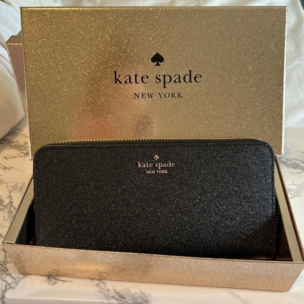 NWT Kate Spade Glimmer Boxed Large Continental Wallet Black
